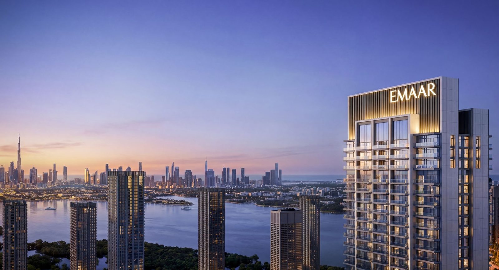 Valia by Emaar at Dubai Creek Harbour — waterfront residential tower render, apartments from AED 2.14M